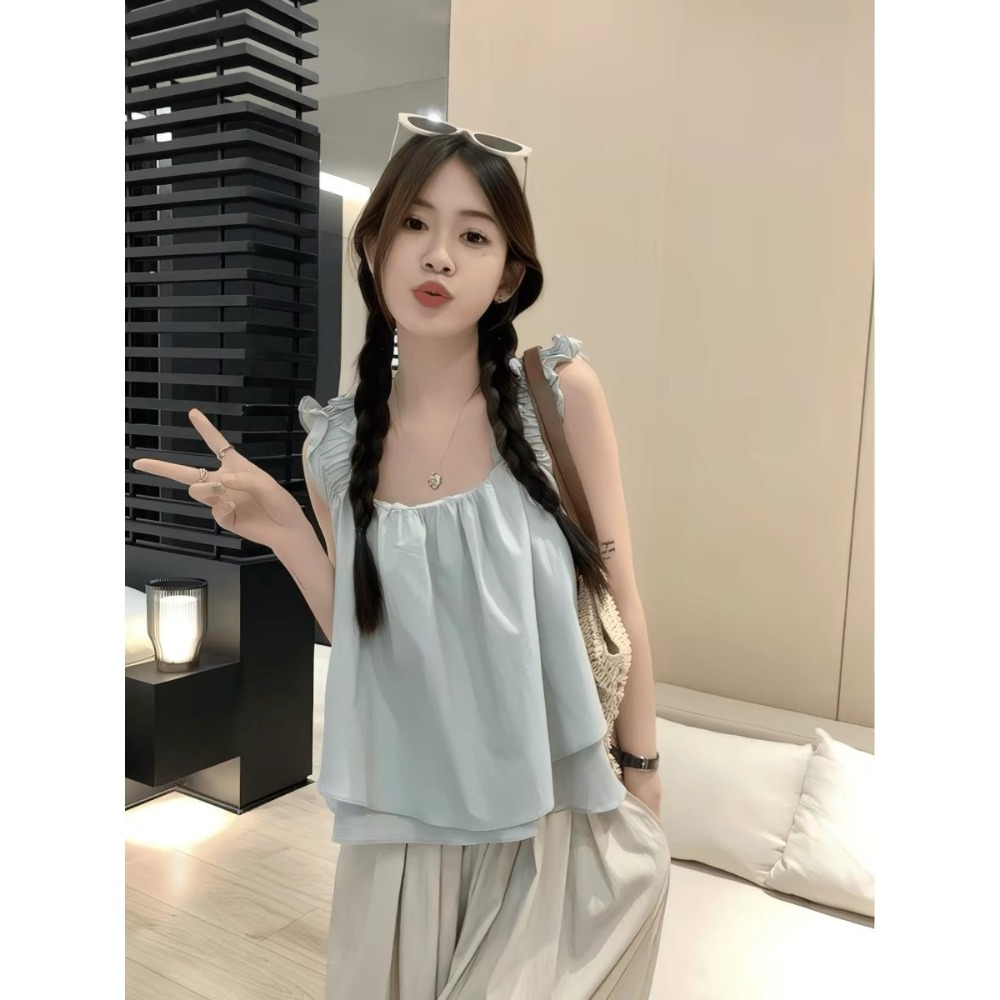 【小貝殼】女裝x上衣 法式小飛袖吊帶背心上衣 娃娃衫 200717656-規格圖7