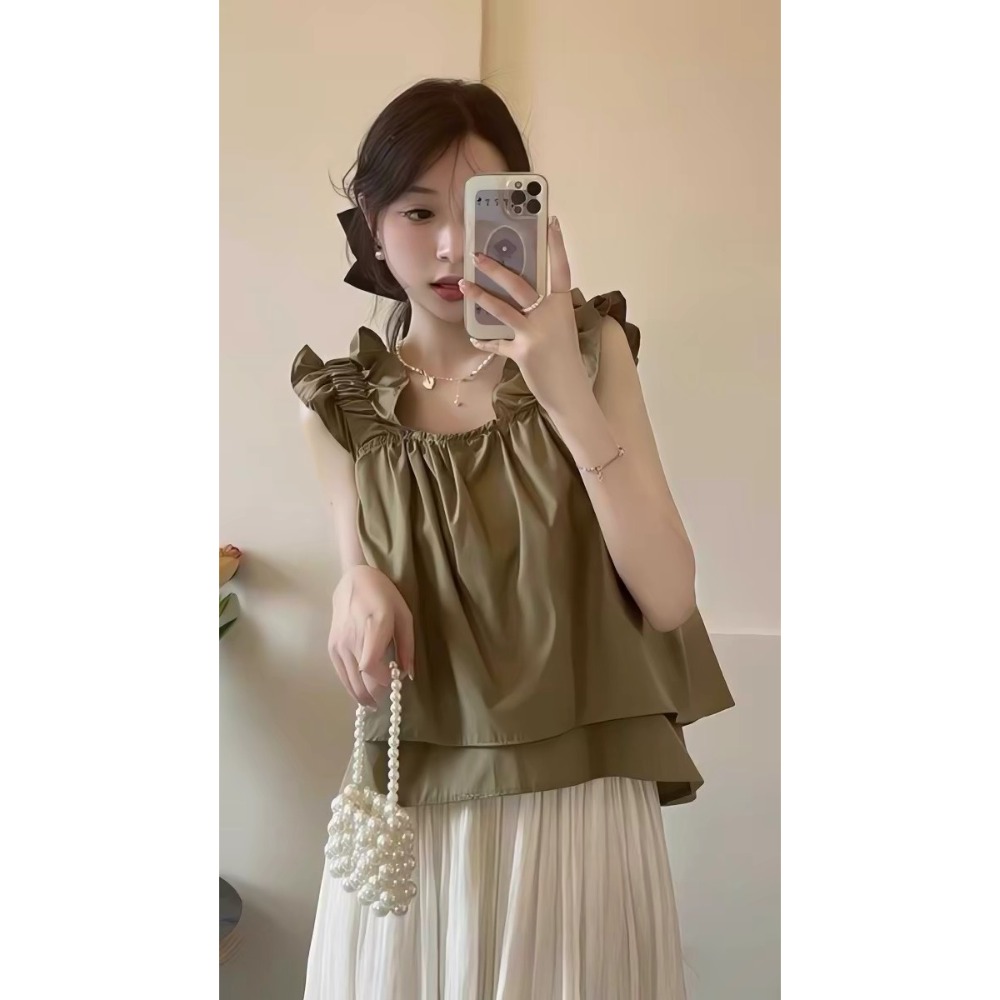 【小貝殼】女裝x上衣 法式小飛袖吊帶背心上衣 娃娃衫 200717656-規格圖7