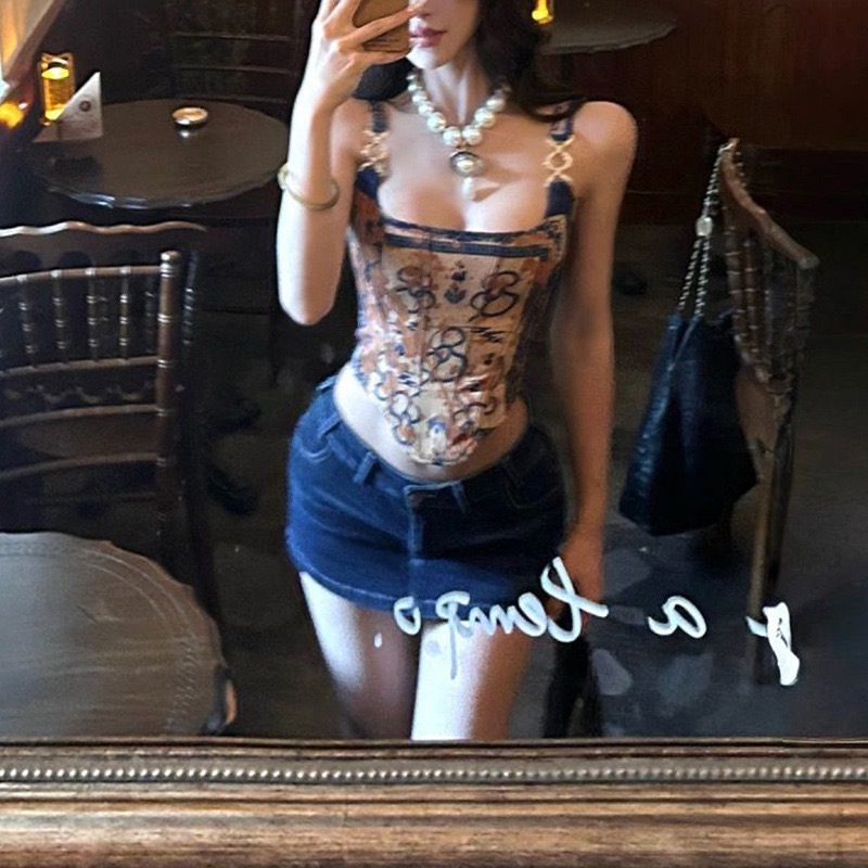 【小貝殼】女裝x上衣 美式性感辣妹牛仔魚骨吊帶背心 220717666-細節圖3