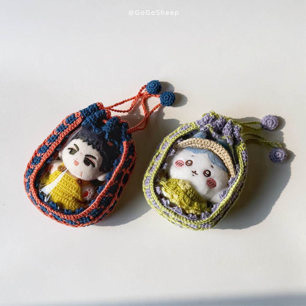 鉤織-立體格紋束口娃包（僅包袋、扣環，不含內容物）-細節圖4
