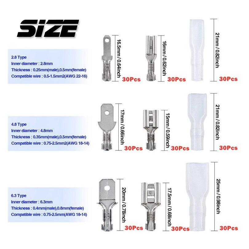插簧 插片 端子  盒裝270pcs 護套 2.8 4.8 6.3 冷壓端子 套裝 接線端子-細節圖4