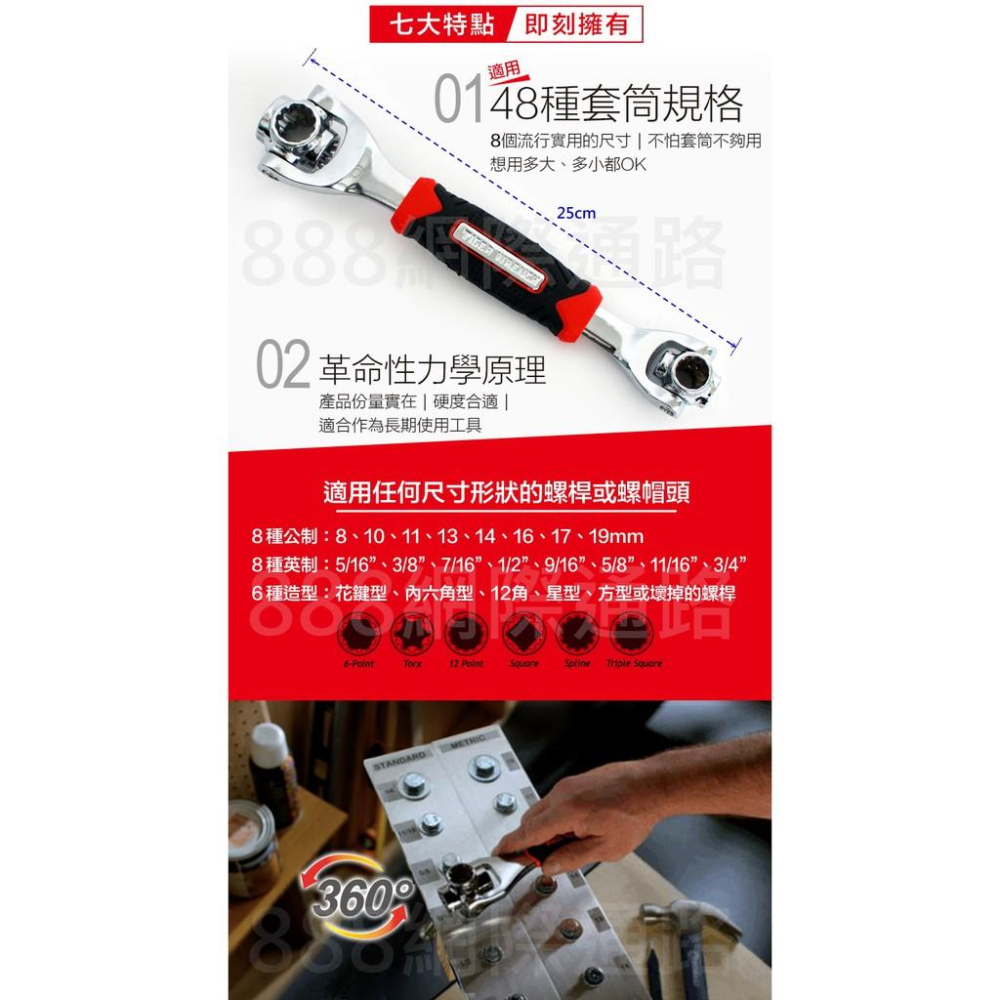 48合1 萬用套筒扳手神器 梅花扳手 六角扳手 萬用扳手 開口扳手 活動扳手 套筒扳手 板手-細節圖2