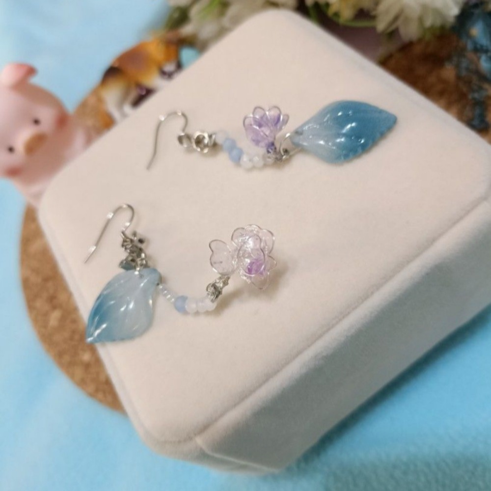 水晶花透紫不對稱耳環（1對）-細節圖4