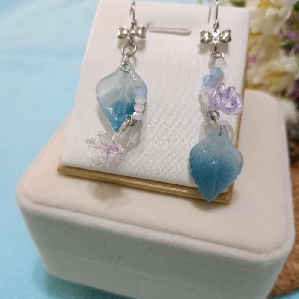 水晶花透紫不對稱耳環（1對）-細節圖6