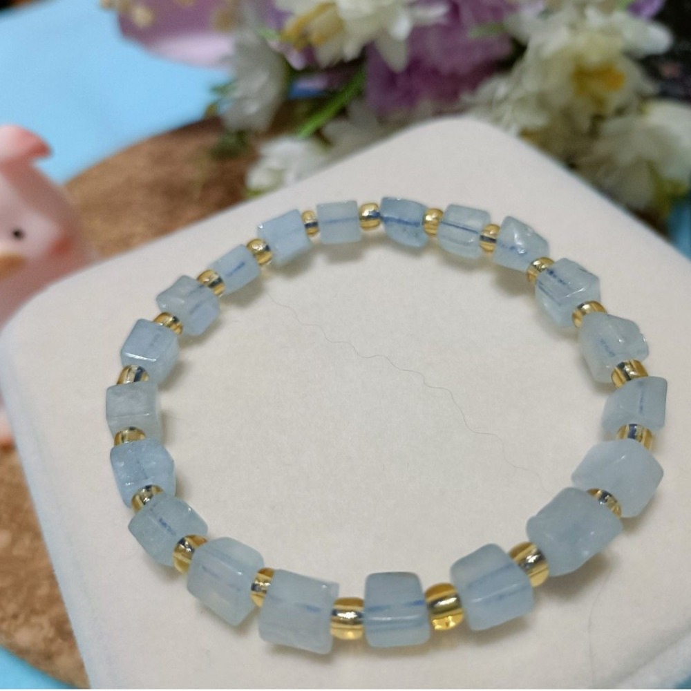 手作海寶藍彈性手串-細節圖3