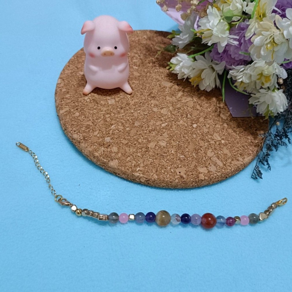 櫻花瑪瑙搭配極光水晶和紫幽靈手鍊-細節圖3