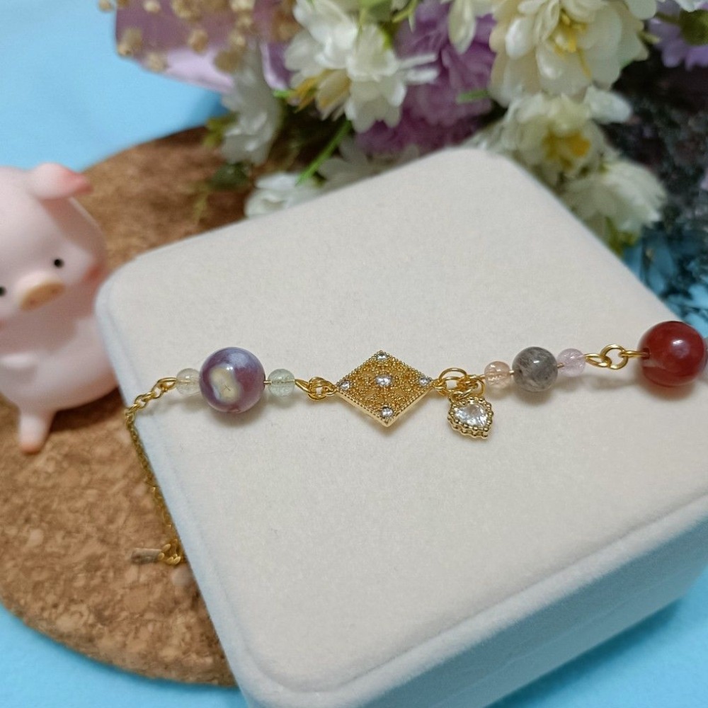 手作14k櫻花瑪瑙搭配極光水晶手鍊-細節圖2