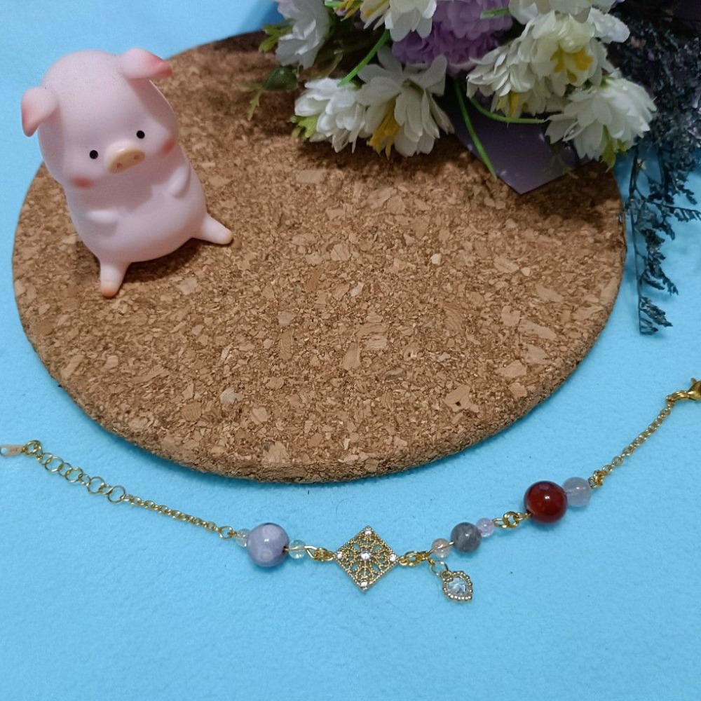 手作14k櫻花瑪瑙搭配極光水晶手鍊-細節圖3