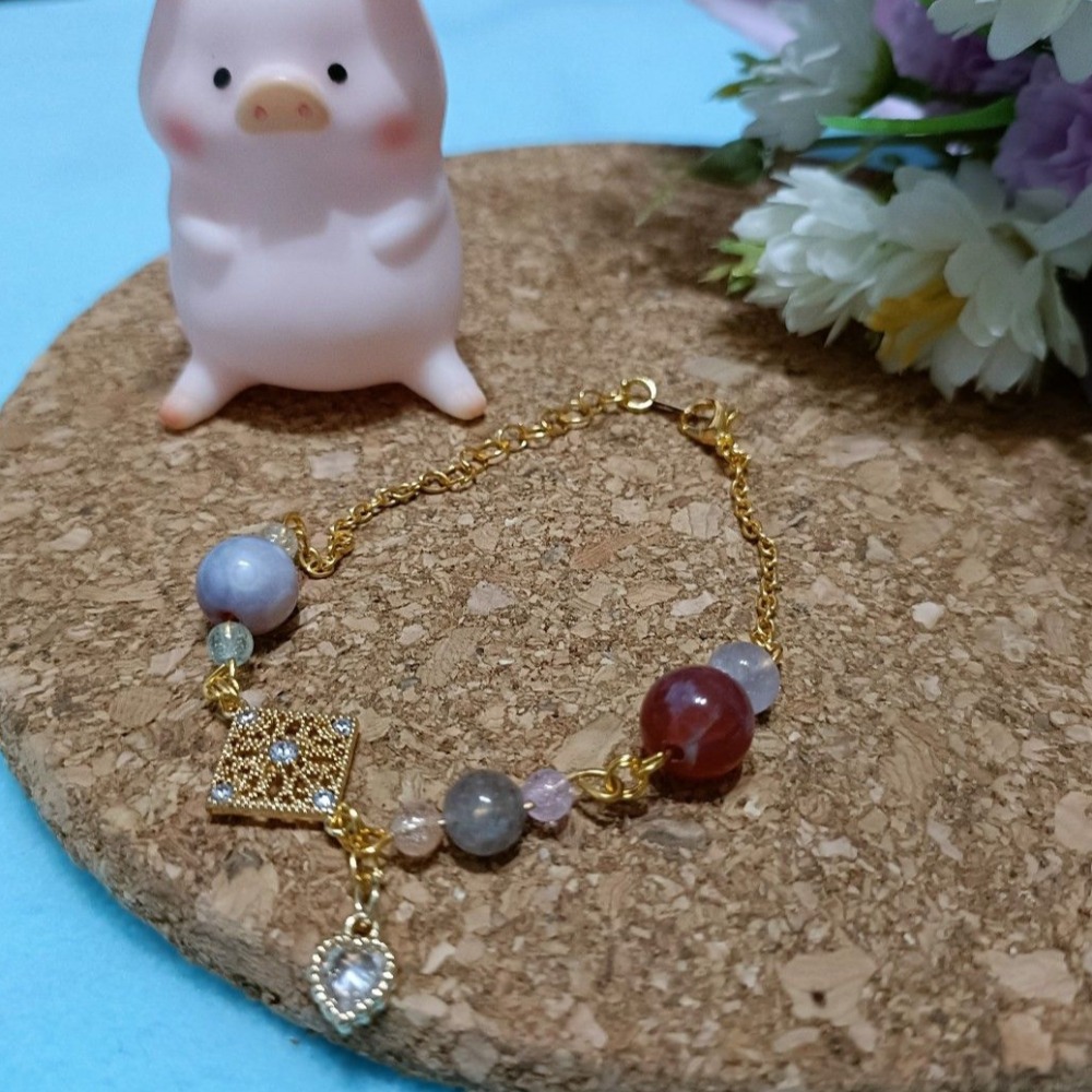 手作14k櫻花瑪瑙搭配極光水晶手鍊-細節圖4
