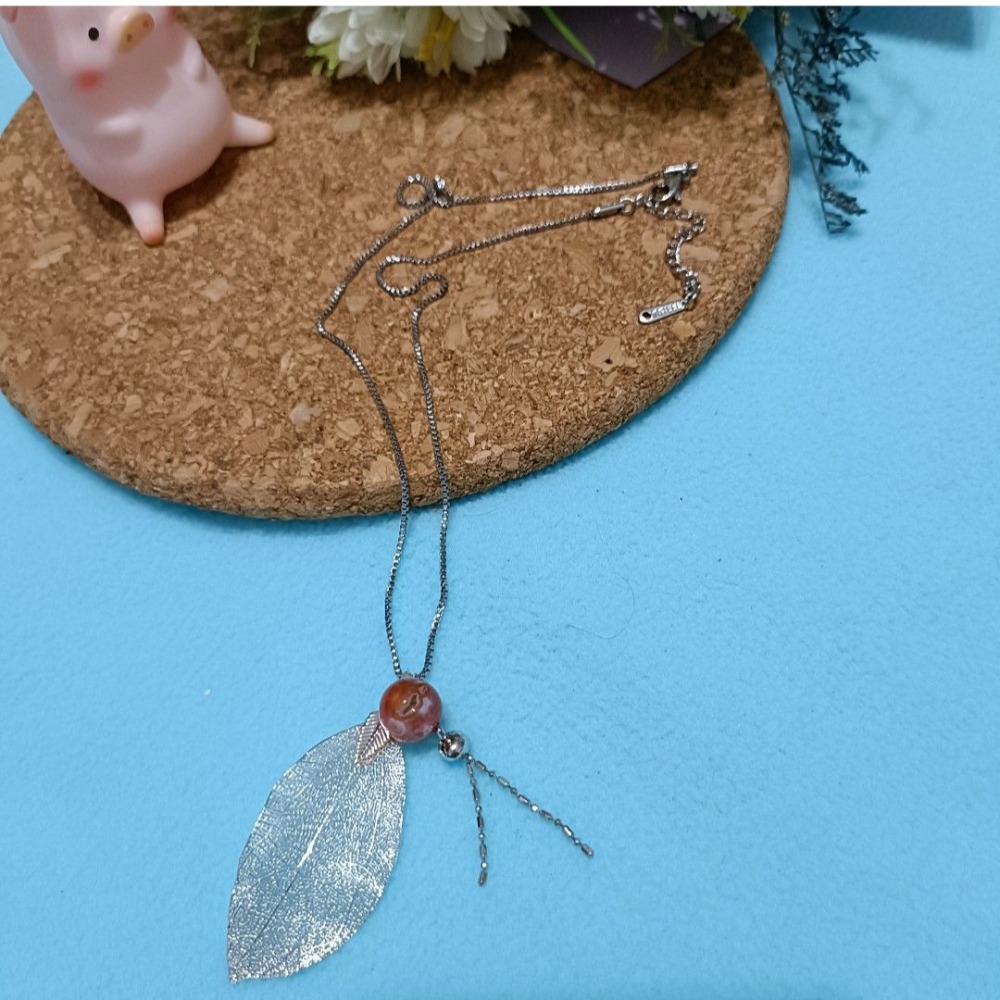 手作櫻花瑪瑙925銀葉項鍊-細節圖2