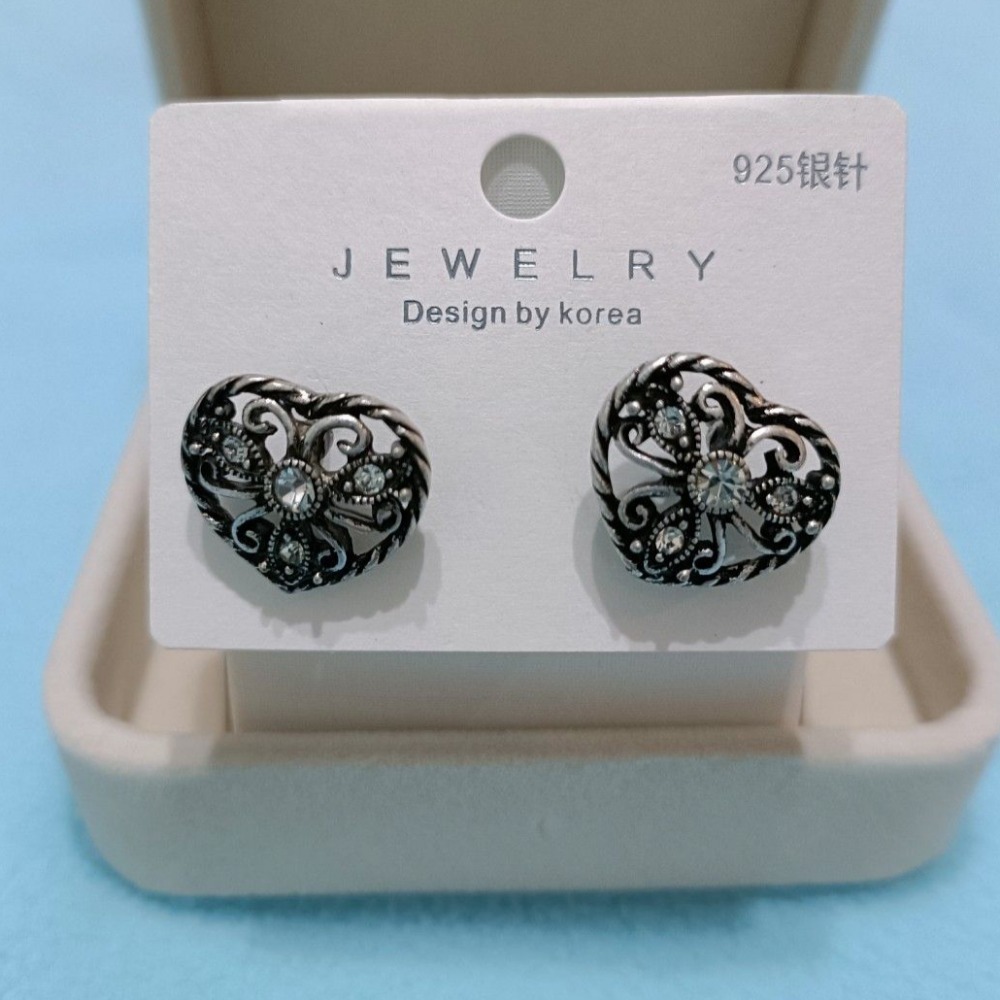 S925銀克羅心耳環（1對）-細節圖3