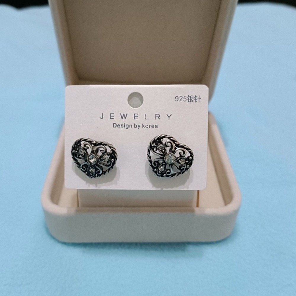 S925銀克羅心耳環（1對）-細節圖2
