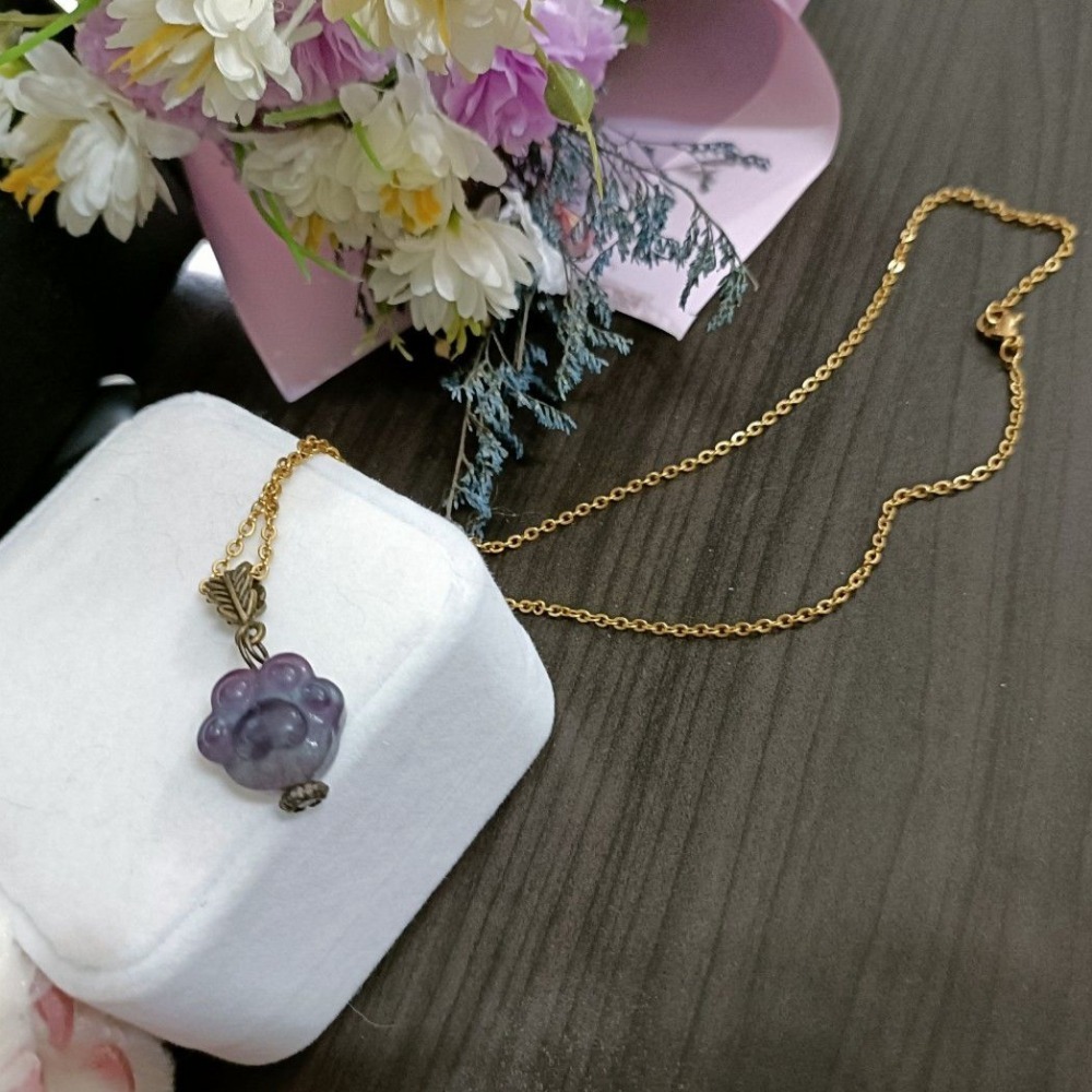 手作14k貓掌幻彩玉石項鍊-細節圖2