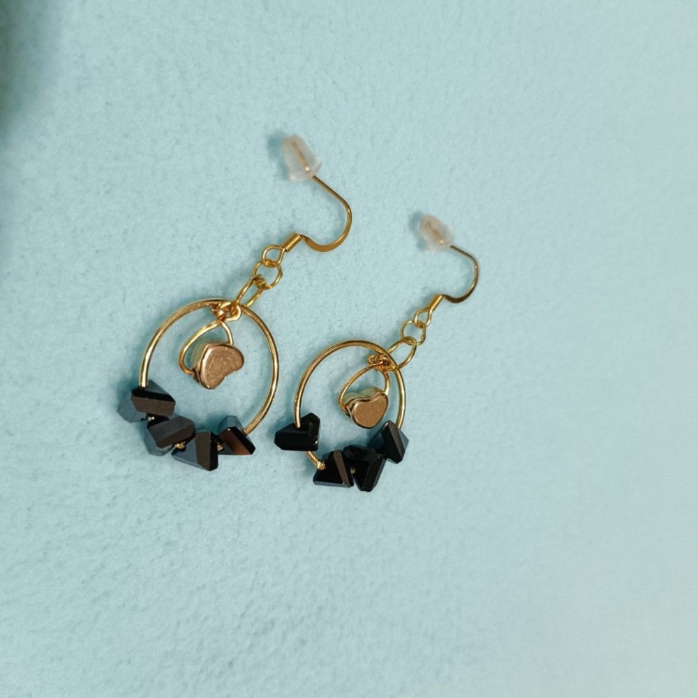 手作小文青黑曜石耳環（1對）-細節圖2