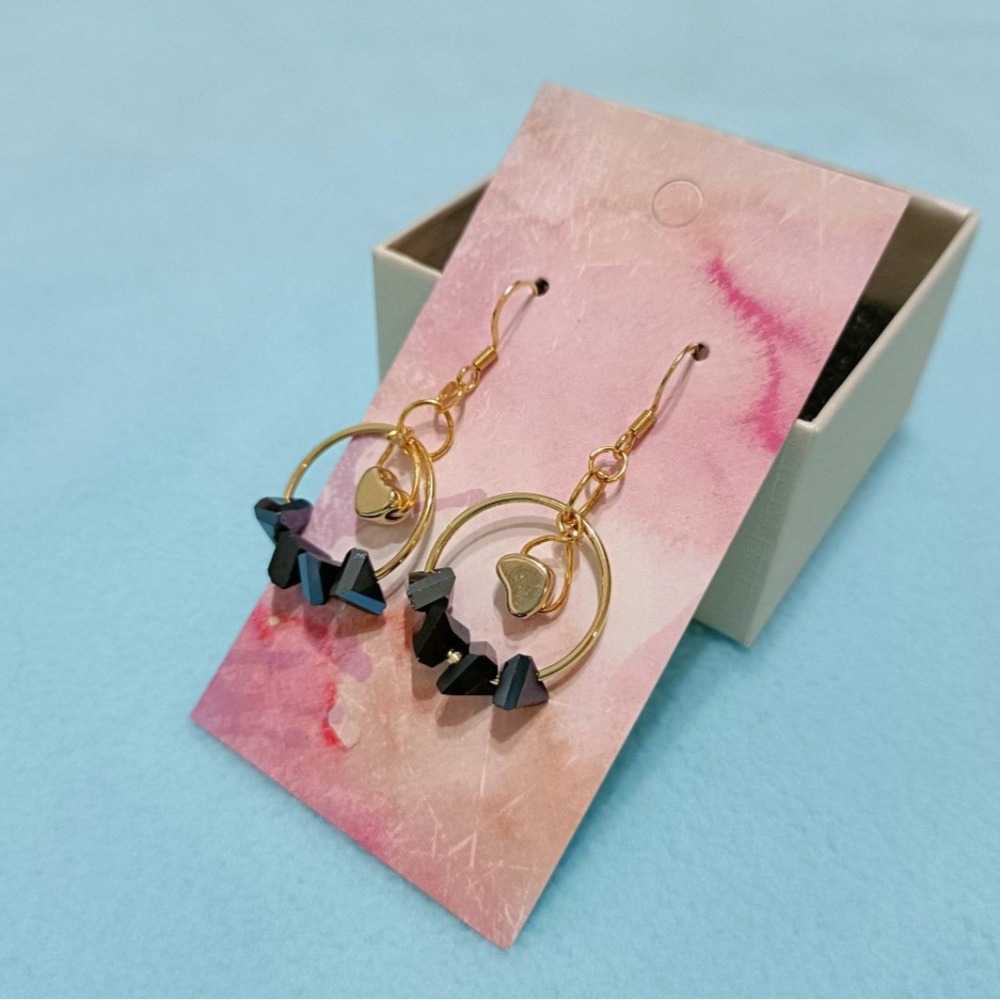 手作小文青黑曜石耳環（1對）-細節圖3