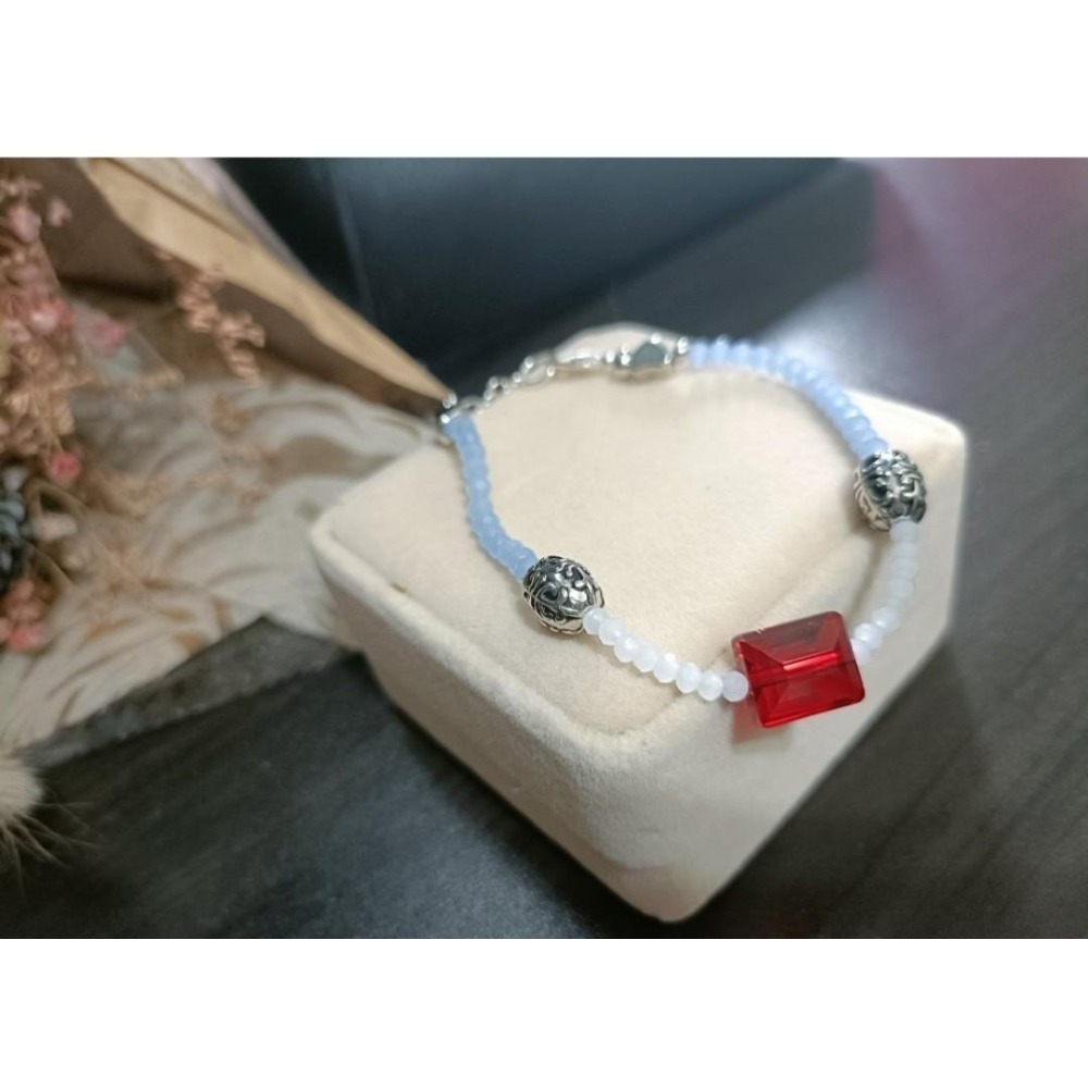 手作藍水晶白水晶手鍊.-細節圖5