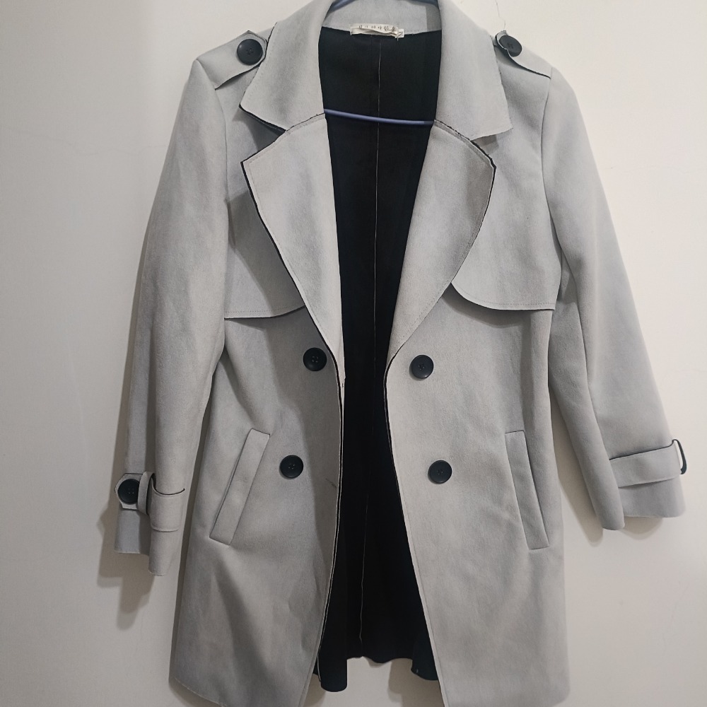 淺灰色韓國麂皮修身外套/短版大衣-細節圖2