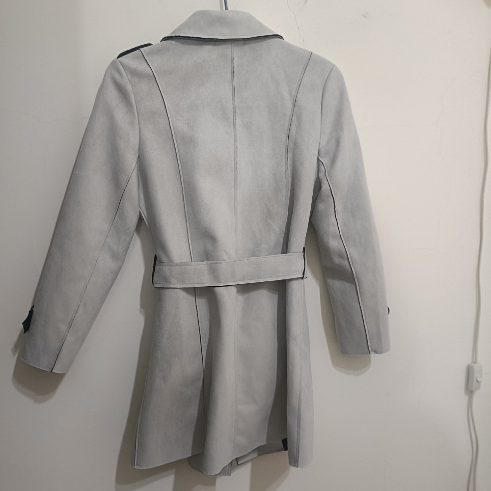 淺灰色韓國麂皮修身外套/短版大衣-細節圖3