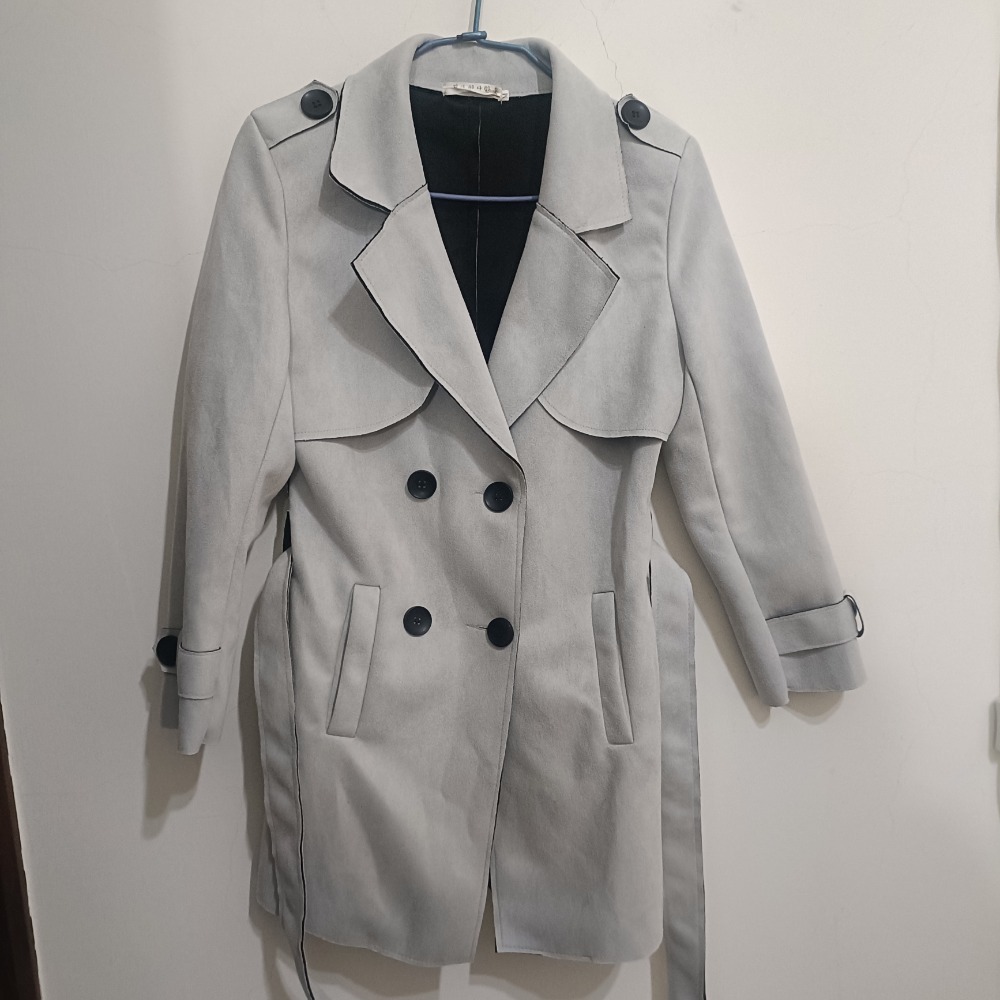 淺灰色韓國麂皮修身外套/短版大衣-細節圖5