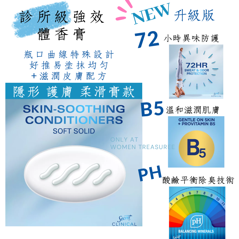 女人香氛✈ 美國Secret 新 100小時升級防護 診所型強效 體香膏 隱形 強效 護膚柔滑膏 體香劑 抗汗抗臭-細節圖4
