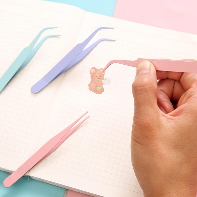 【苗栗現貨&含發票】手帳夾 貼紙夾 手帳貼紙鑷子 文具DIY工具 直頭/彎頭 金屬鑷子 附保護套 精準不傷貼紙-細節圖8