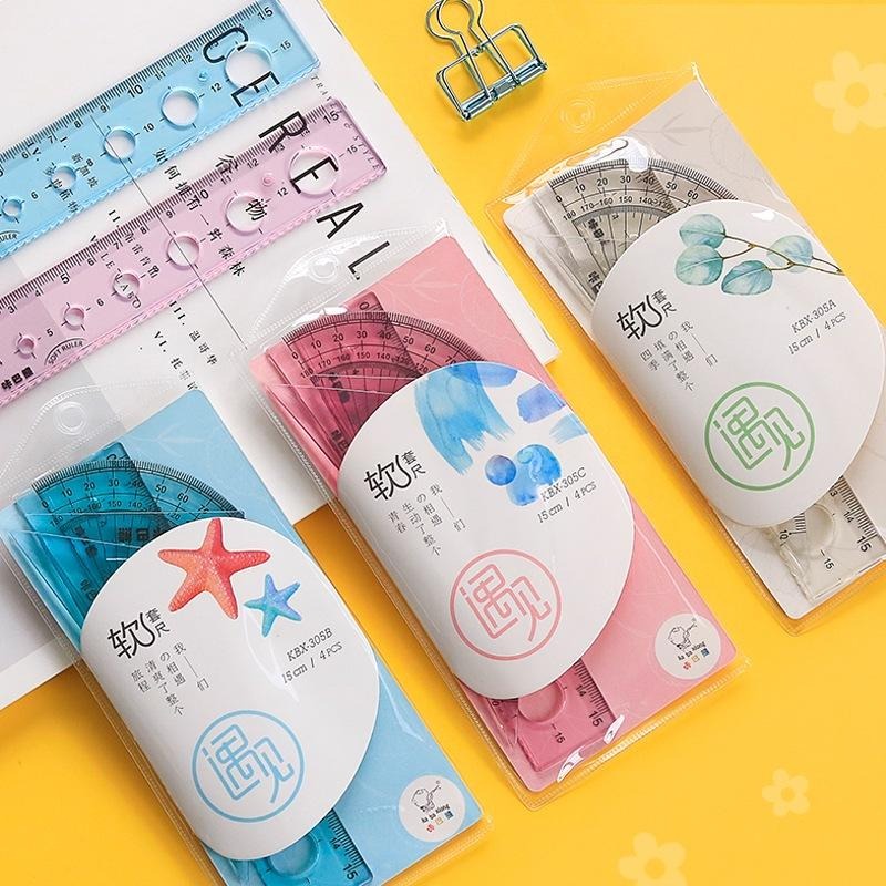 【苗栗現貨&含發票】 軟尺 直尺套組 三角板 三角尺 直尺 角度尺 量角器 開學用品 直尺套尺四件套 三角板 學生尺子-細節圖2