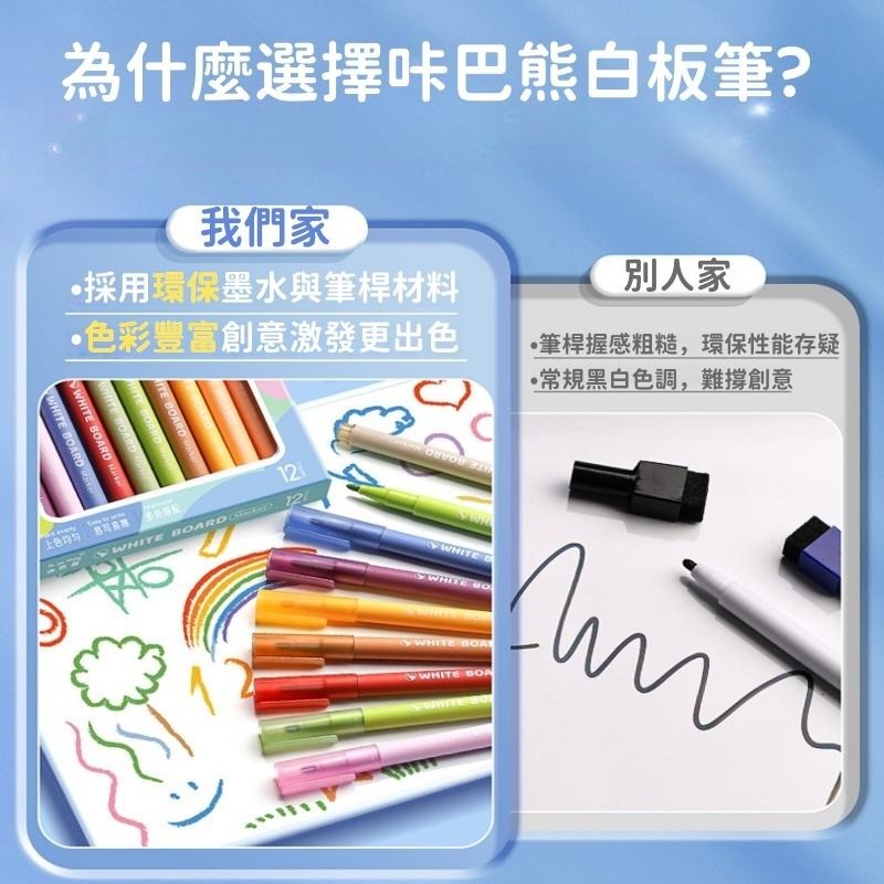 【苗栗現貨&含發票】白板筆 彩色白板筆 咔巴熊彩色白板筆 兒童無毒畫筆 可擦拭白板筆-細節圖3