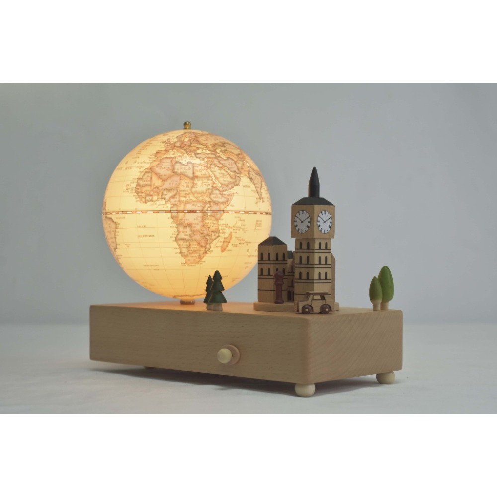 地球儀 桌面擺飾 木質音樂盒地球儀｜創意擺飾 送禮推薦｜可愛童話/城市地標/情侶浪漫款-規格圖8