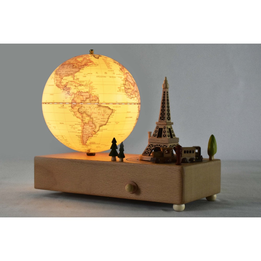 地球儀 桌面擺飾 木質音樂盒地球儀｜創意擺飾 送禮推薦｜可愛童話/城市地標/情侶浪漫款-規格圖8