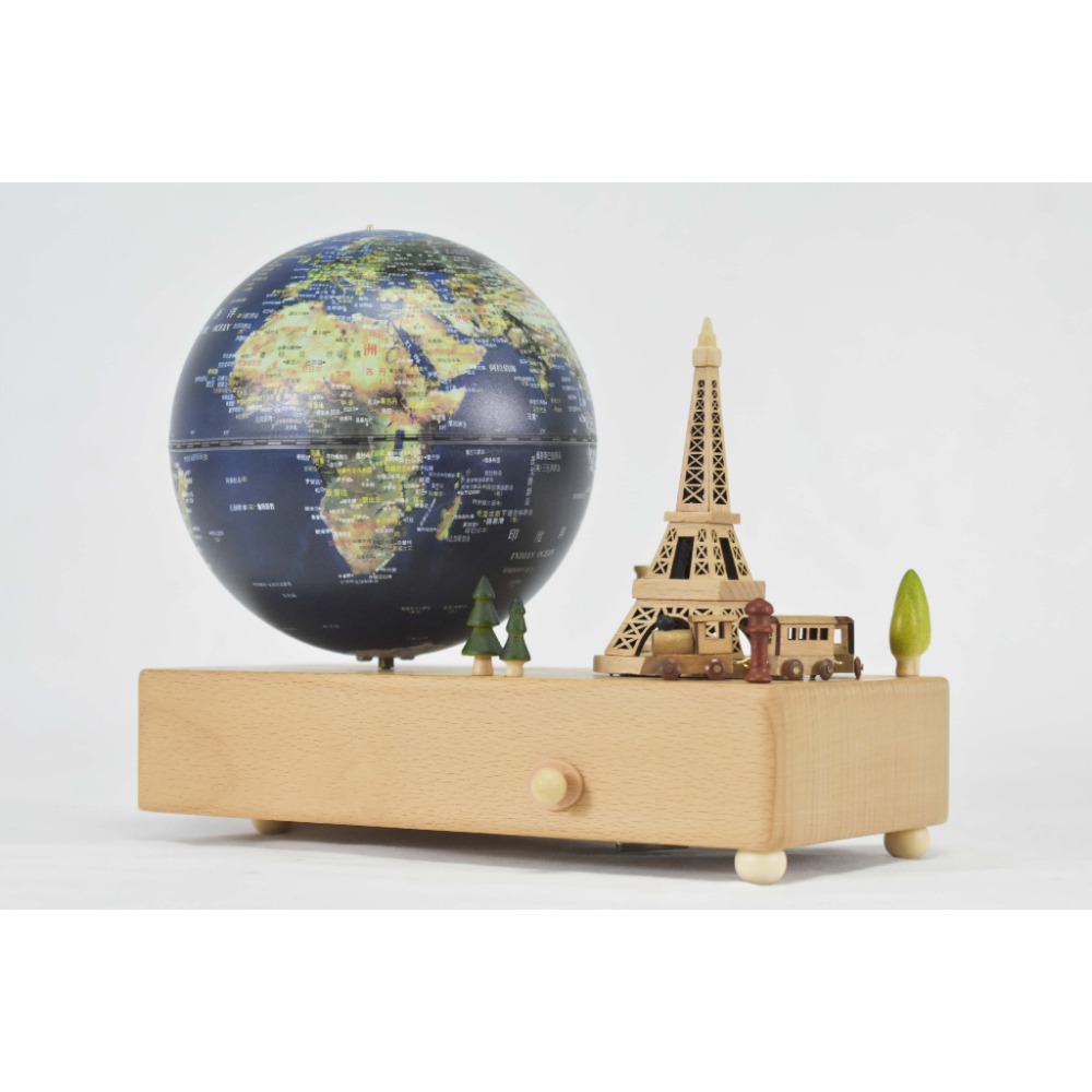 地球儀 桌面擺飾 木質音樂盒地球儀｜創意擺飾 送禮推薦｜可愛童話/城市地標/情侶浪漫款-規格圖8
