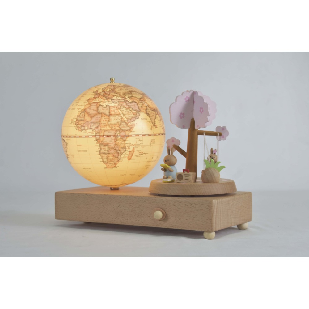 地球儀 桌面擺飾 木質音樂盒地球儀｜創意擺飾 送禮推薦｜可愛童話/城市地標/情侶浪漫款-規格圖8
