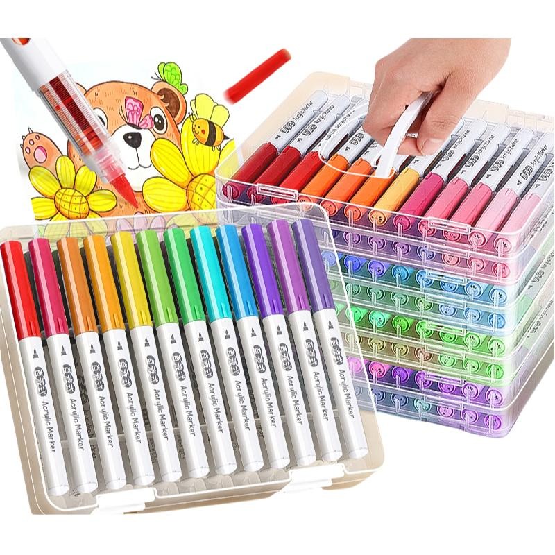 【苗栗現貨&含發票】丙烯 丙烯筆 丙烯馬克筆 丙烯麥克筆 直液式 丙烯軟頭馬克筆組｜專業級配色｜黑卡紙專用｜學生美術繪圖-細節圖2