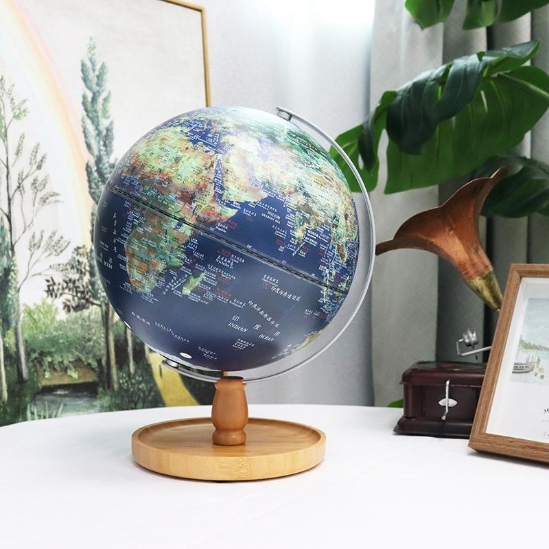 【苗栗現貨&含發票】 地球儀 AR地球儀 木質收納盤亮燈浮雕地球儀｜3D互動百科教具｜13大AR知識模組｜夜燈裝飾擺件-細節圖7