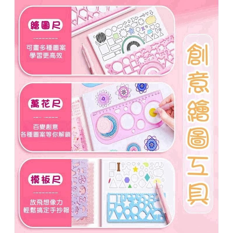 【苗栗現貨&含發票】 兒童畫畫尺 7件套 繪畫尺 萬花尺 百變 魔幻尺 齒輪 尺 旋轉尺 文具 兒童 繪畫 美術 模板尺-細節圖4