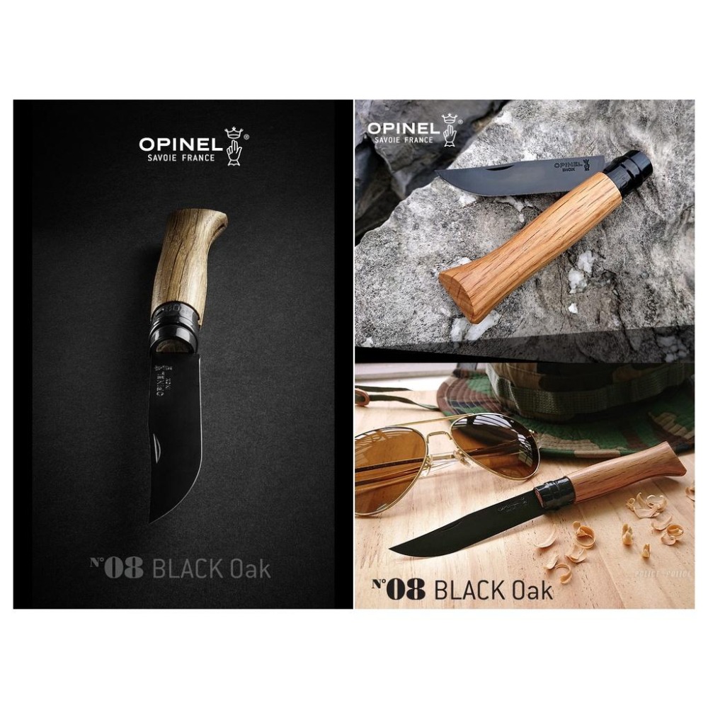 日野戶外~OPINEL N°08 Black Oak 不鏽鋼黑刃折刀/橡木刀柄 型號：OPI 002172 法國刀-細節圖2