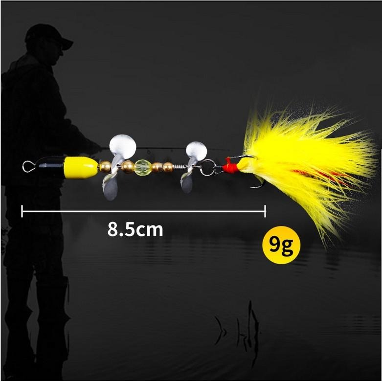 日野戶外~9g 8.5cm 雙螺旋槳複合式亮片 3本鉤 路亞假餌 釣魚 魚鉤 亮片池釣 銅質配重-細節圖5