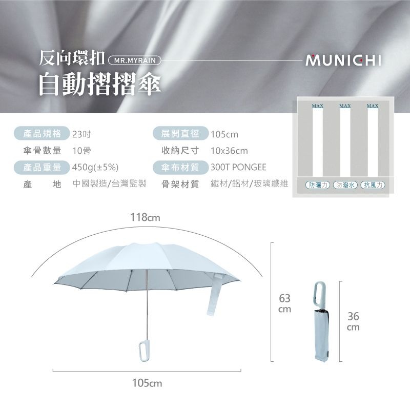 MUNICHI 反向環扣自動摺摺傘-細節圖5