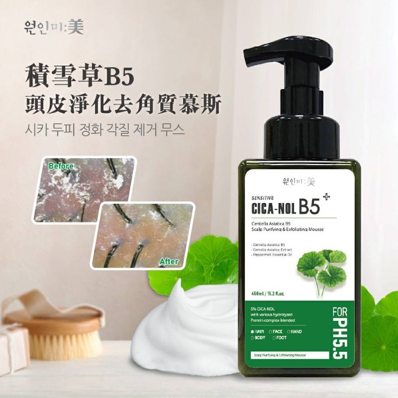 【韓國원인미-積雪草B5頭皮去角質慕斯450ml/數量有限/售完不補】-細節圖5