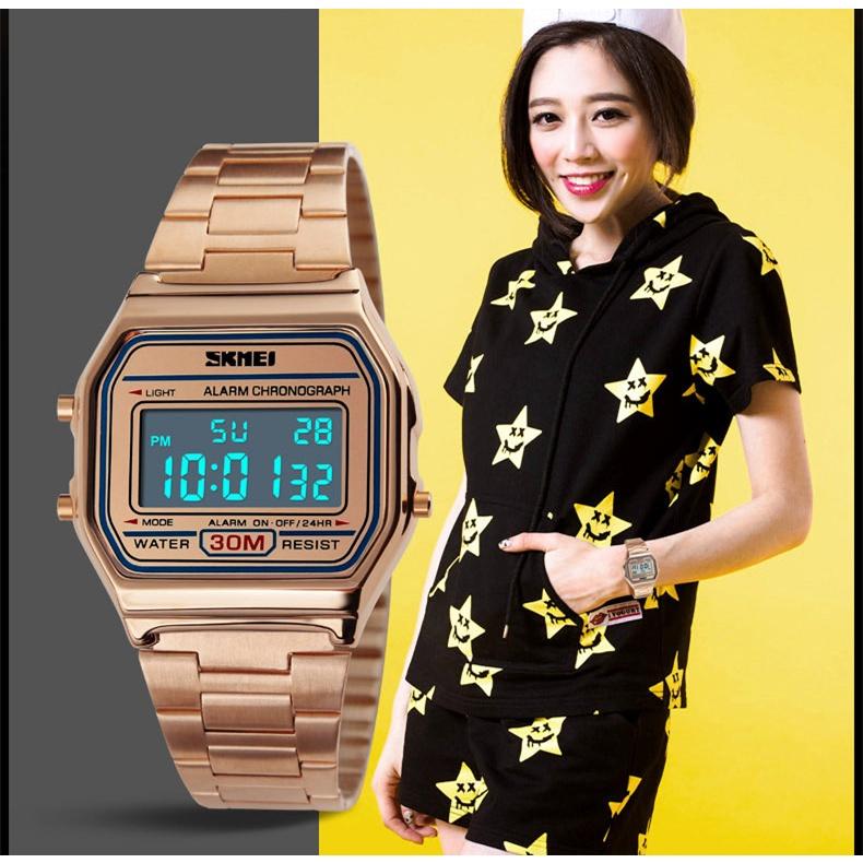 手錶 台灣現貨 時刻美 Skmei 時尚電子錶 男士鋼帶手錶 電子防水手錶 1123-細節圖2