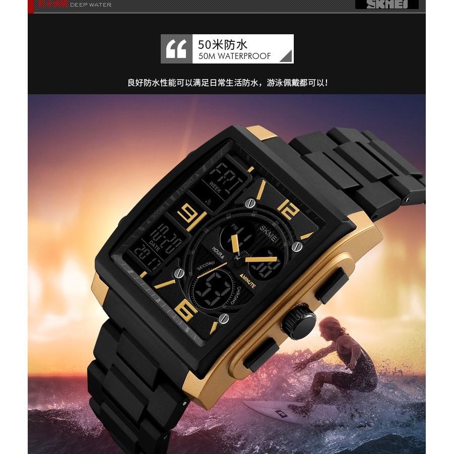 台灣出貨 時刻美 SKMEI 1274 方形 潮流時尚防水男士電子錶 多功能戶外運動學生手錶-細節圖5