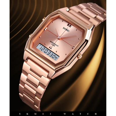 台灣出貨 時刻美1612 超薄手錶 數字手錶 休閒時尚 雙時區腕錶 復古手錶 不銹鋼手錶 防水手錶 男錶