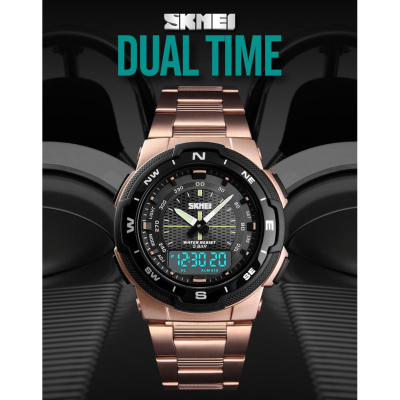 台灣現貨 時刻美 SKMEI 1370 男士運動防水雙顯示數字手錶 腕錶 LED電子錶 夜光腕錶 鋼帶多功能雙顯手錶