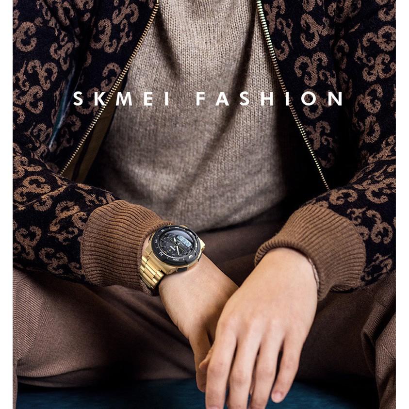 台灣現貨 時刻美 SKMEI 1370 男士運動防水雙顯示數字手錶 腕錶 LED電子錶 夜光腕錶 鋼帶多功能雙顯手錶-細節圖2