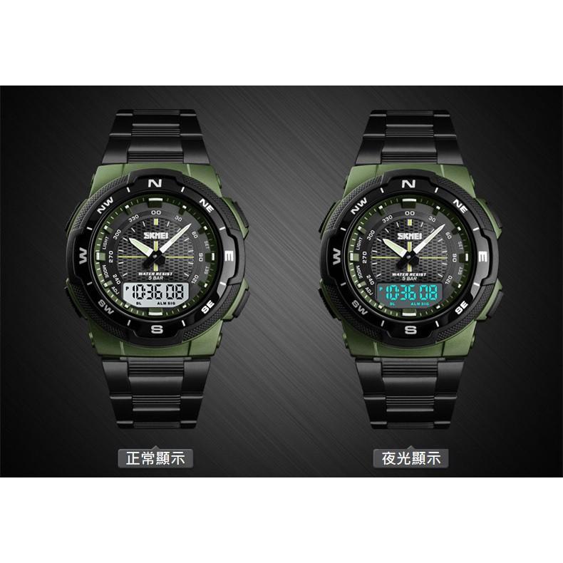 台灣現貨 時刻美 SKMEI 1370 男士運動防水雙顯示數字手錶 腕錶 LED電子錶 夜光腕錶 鋼帶多功能雙顯手錶-細節圖6
