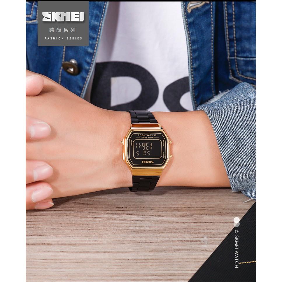 台灣出貨 SKMEI 時刻美 時尚休閒男士方形數字鋼帶錶 夜光防水運動手錶 1647-細節圖3