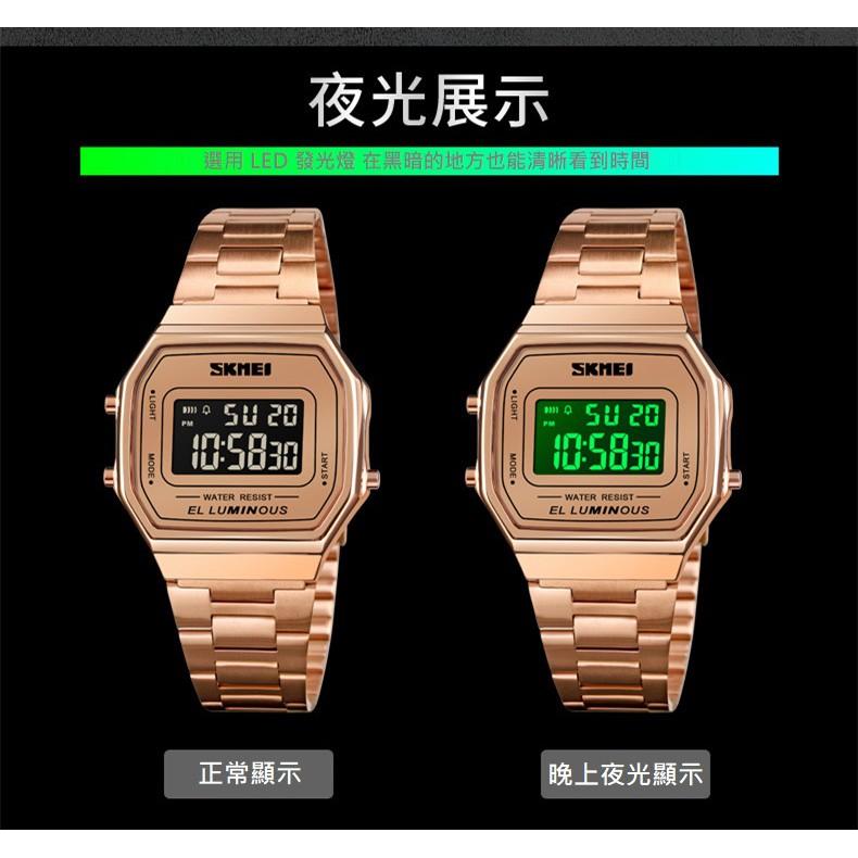 台灣出貨 SKMEI 時刻美 時尚休閒男士方形數字鋼帶錶 夜光防水運動手錶 1647-細節圖5
