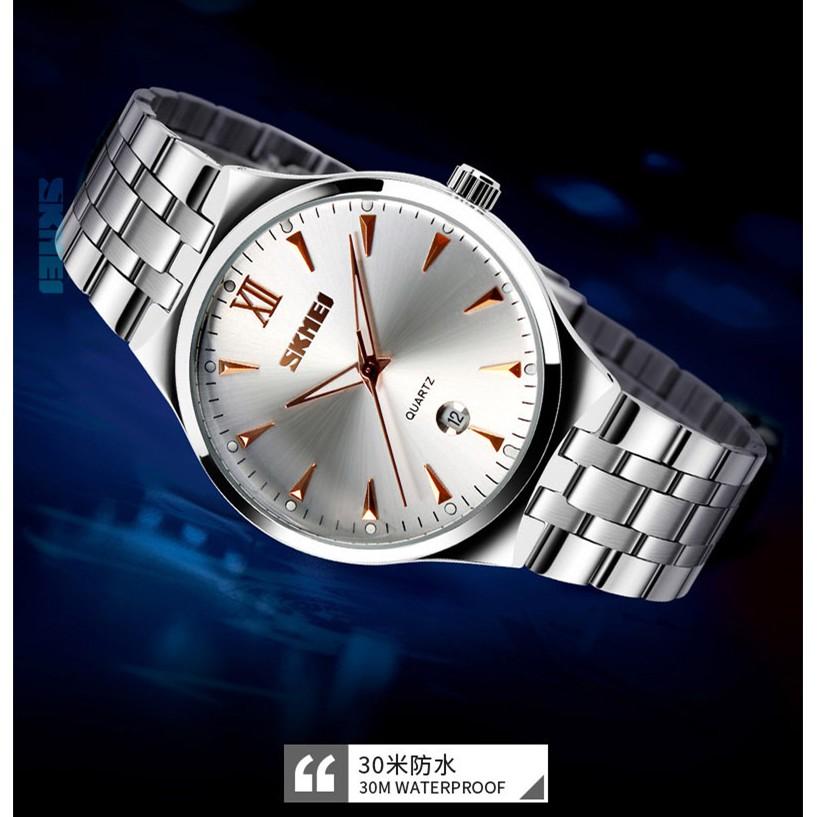 台灣出貨 時刻美 SKMEI 9071 情侶手錶 男士 女士 腕錶 不銹鋼石英手錶 日曆防水手錶 情侶錶-細節圖5