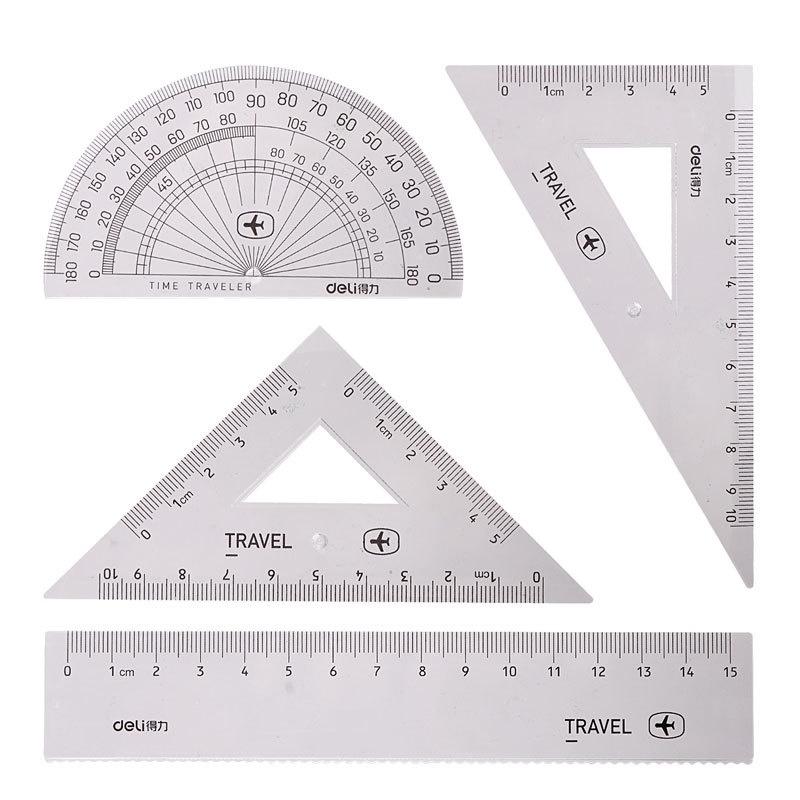 文具 直尺套裝四件套 直尺三角尺量角器 塑料透明兒童學生用套尺-細節圖6