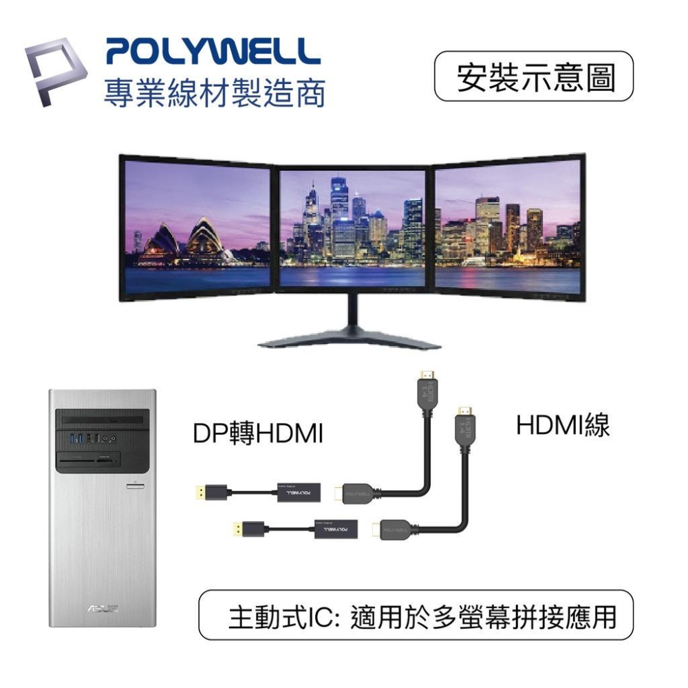 POLYWELL DP轉HDMI 訊號轉換器 4K 60Hz 主動式晶片 DP HDMI 轉接線 寶利威爾-細節圖5