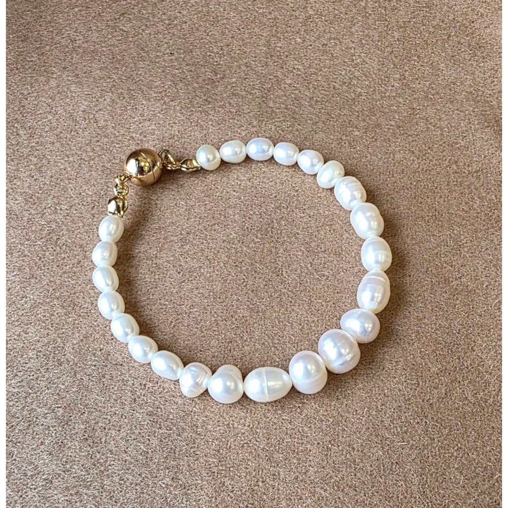 Snow White 天然螺紋淡水珍珠手鍊-基本款 巴洛克淡水珍珠 手鍊-規格圖3